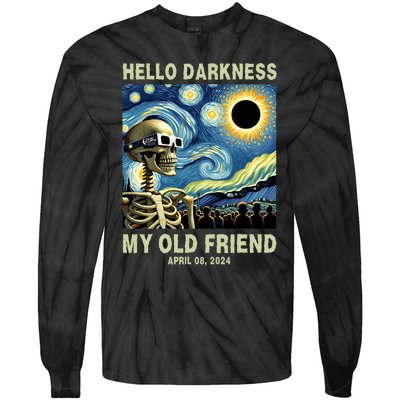 Hello Darkness My Old Friend Solar Eclipse April 08 2024 Tie-Dye Long Sleeve Shirt