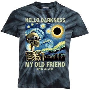 Hello Darkness My Old Friend Solar Eclipse April 08 2024 Kids Tie-Dye T-Shirt