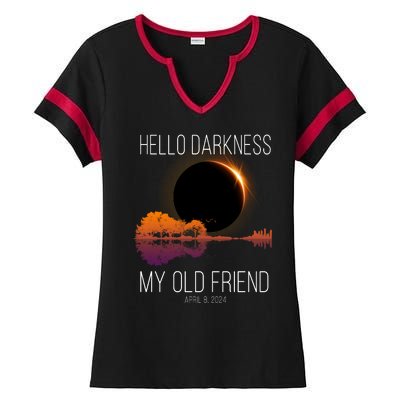 Hello Darkness My Old Friend Solar Eclipse April 8 Ladies Halftime Notch Neck Tee