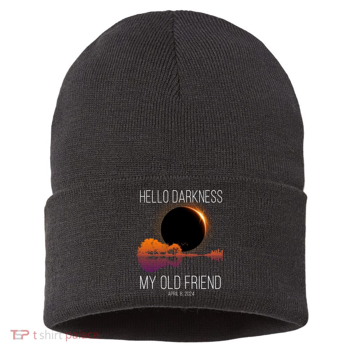 Hello Darkness My Old Friend Solar Eclipse April 8 Sustainable Knit Beanie