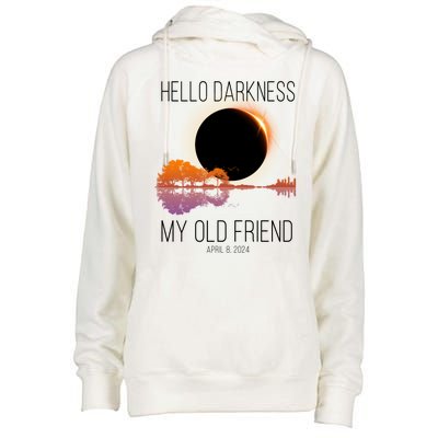 Hello Darkness My Old Friend Solar Eclipse April 8 Womens Funnel Neck Pullover Hood