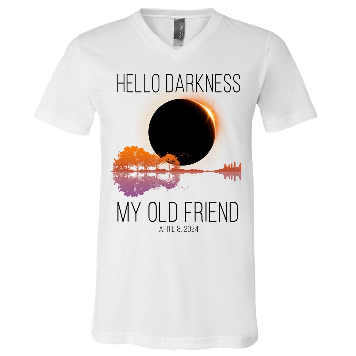 Hello Darkness My Old Friend Solar Eclipse April 8 V-Neck T-Shirt