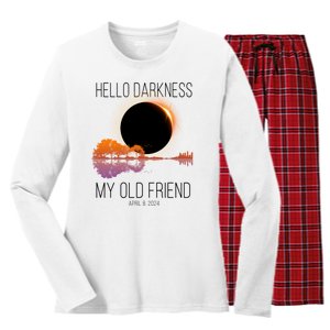 Hello Darkness My Old Friend Solar Eclipse April 8 Women's Long Sleeve Flannel Pajama Set 