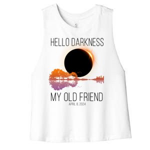 Hello Darkness My Old Friend Solar Eclipse April 8 Women's Racerback Cropped Tank