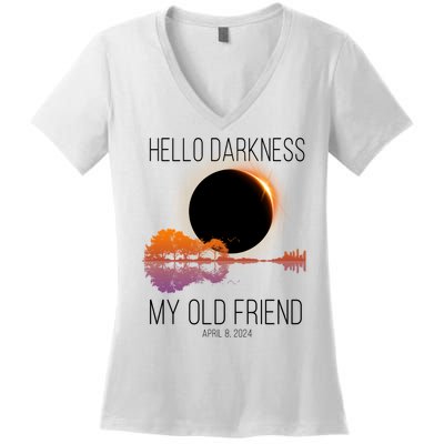 Hello Darkness My Old Friend Solar Eclipse April 8 Women's V-Neck T-Shirt