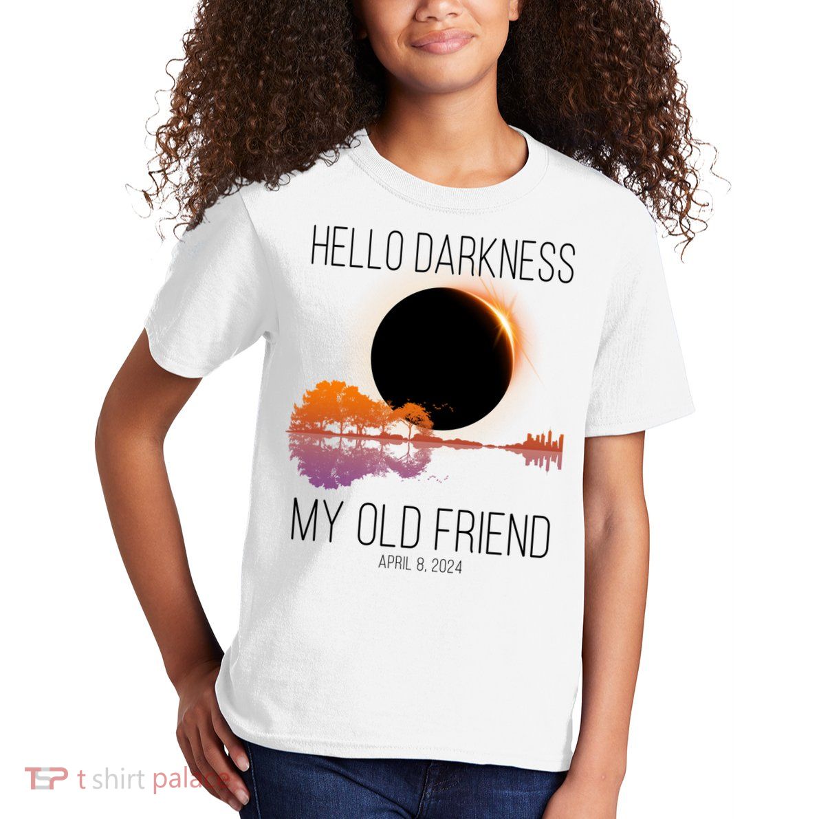 Hello Darkness My Old Friend Solar Eclipse April 8 Kids T-Shirt
