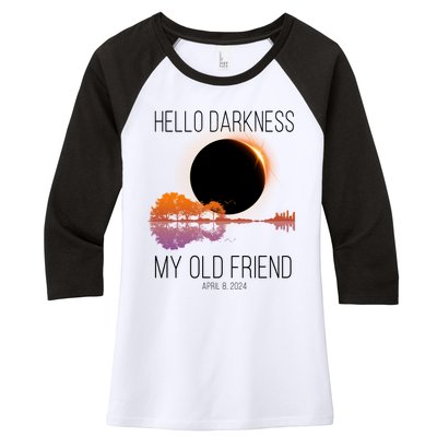 Hello Darkness My Old Friend Solar Eclipse April 8 Women's Tri-Blend 3/4-Sleeve Raglan Shirt