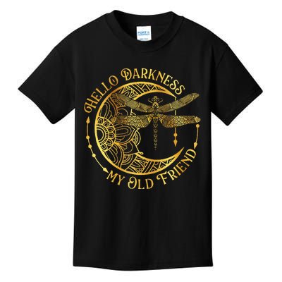 Hello Darkness My Old Friend Dragonfly Lover Insects Moon Kids T-Shirt