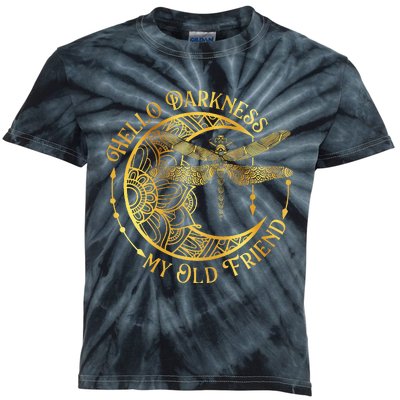 Hello Darkness My Old Friend Dragonfly Lover Insects Moon Kids Tie-Dye T-Shirt