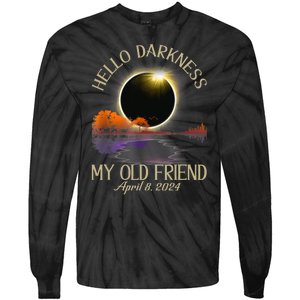 Hello Darkness My Old Friend Eclipse 2024 April 8th Totality Tie-Dye Long Sleeve Shirt