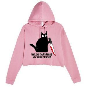 Hello Darkness My Old Friend Black Cat With Knife Cute Gift Crop Fleece Hoodie