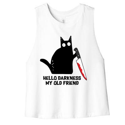 Hello Darkness My Old Friend Black Cat With Knife Cute Gift Women's Racerback Cropped Tank