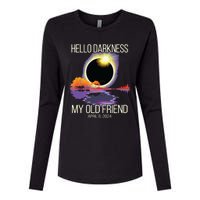 Hello Darkness My Old Friend Solar Eclipse April 08 2024 Womens Cotton Relaxed Long Sleeve T-Shirt