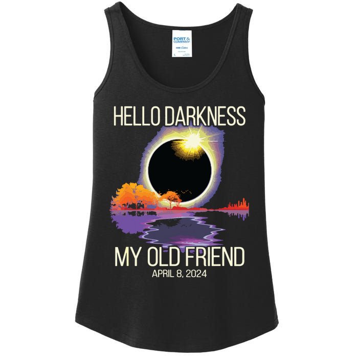 Hello Darkness My Old Friend Solar Eclipse April 08 2024 Ladies Essential Tank