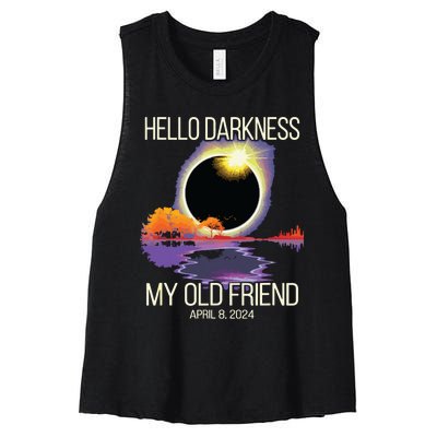 Hello Darkness My Old Friend Solar Eclipse April 08 2024 Women's Racerback Cropped Tank