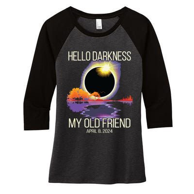 Hello Darkness My Old Friend Solar Eclipse April 08 2024 Women's Tri-Blend 3/4-Sleeve Raglan Shirt