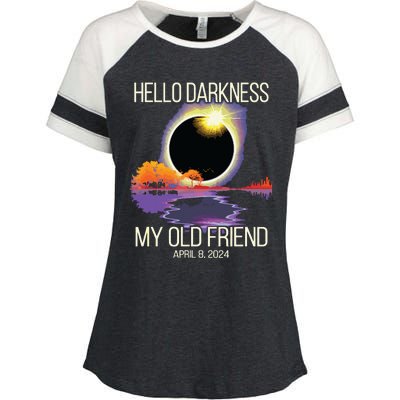 Hello Darkness My Old Friend Solar Eclipse April 08 2024 Enza Ladies Jersey Colorblock Tee