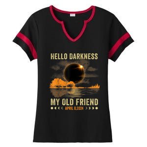 Hello Darkness My Friend Solar Eclipse April 8 2024 Funny Ladies Halftime Notch Neck Tee