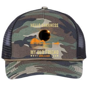 Hello Darkness My Friend Solar Eclipse April 8 2024 Funny Retro Rope Trucker Hat Cap