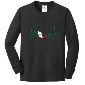 Heartbeat Design Mexican Flag Mexico Kids Long Sleeve Shirt