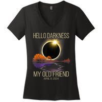 Hello Darkness My Old Friend Solar Eclipse April 08 2024 Women's V-Neck T-Shirt