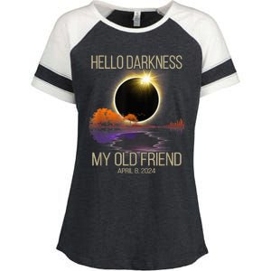 Hello Darkness My Old Friend Solar Eclipse April 08 2024 Enza Ladies Jersey Colorblock Tee