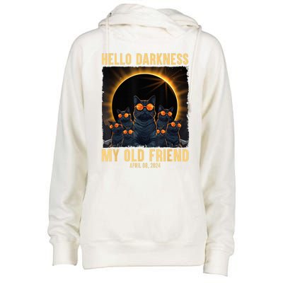 Hello Darkness My Old Friend Solar Eclipse April 08 2024 Womens Funnel Neck Pullover Hood