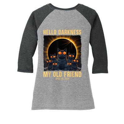 Hello Darkness My Old Friend Solar Eclipse April 08 2024 Women's Tri-Blend 3/4-Sleeve Raglan Shirt