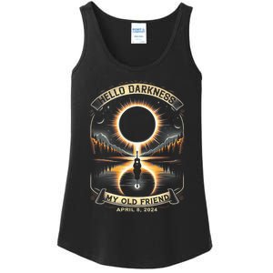 Hello Darkness My Old Friend Solar Eclipse April 8 2024 Ladies Essential Tank