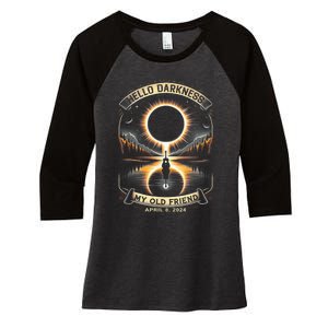 Hello Darkness My Old Friend Solar Eclipse April 8 2024 Women's Tri-Blend 3/4-Sleeve Raglan Shirt