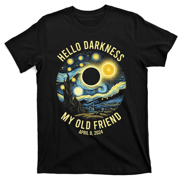 Hello Darkness My Old Friend Solar Eclipse April 8 2024 Vintage Design T-Shirt