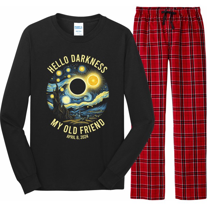 Hello Darkness My Old Friend Solar Eclipse April 8 2024 Vintage Design Long Sleeve Pajama Set