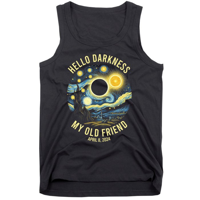 Hello Darkness My Old Friend Solar Eclipse April 8 2024 Vintage Design Tank Top