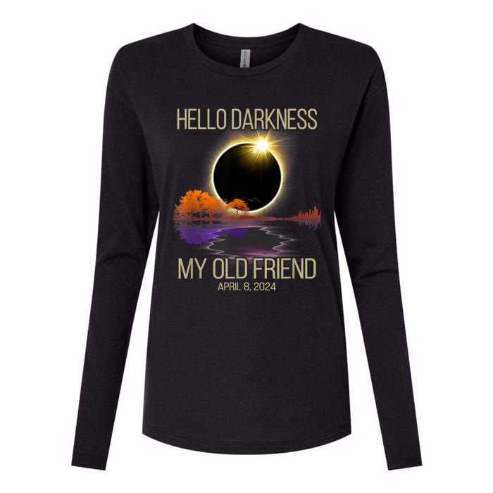 Hello Darkness My Old Friend Solar Eclipse April 08 2024 Womens Cotton Relaxed Long Sleeve T-Shirt