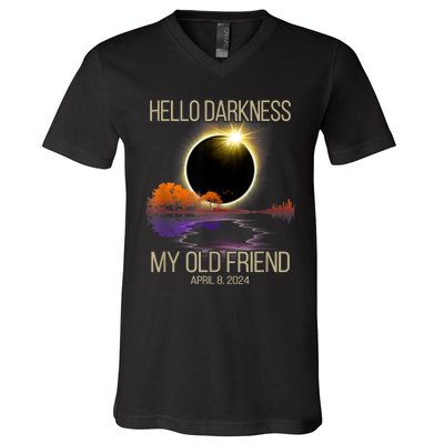 Hello Darkness My Old Friend Solar Eclipse April 08 2024 V-Neck T-Shirt