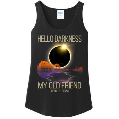 Hello Darkness My Old Friend Solar Eclipse April 08 2024 Ladies Essential Tank