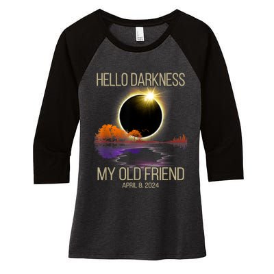 Hello Darkness My Old Friend Solar Eclipse April 08 2024 Women's Tri-Blend 3/4-Sleeve Raglan Shirt