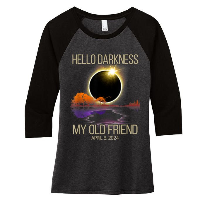 Hello Darkness My Old Friend Solar Eclipse April 08 2024 Women's Tri-Blend 3/4-Sleeve Raglan Shirt