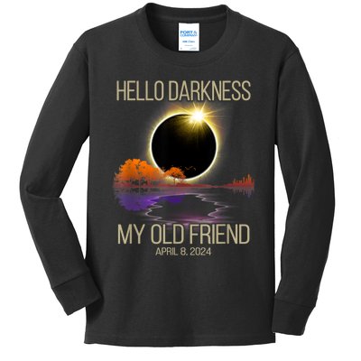 Hello Darkness My Old Friend Solar Eclipse April 08 2024 Kids Long Sleeve Shirt