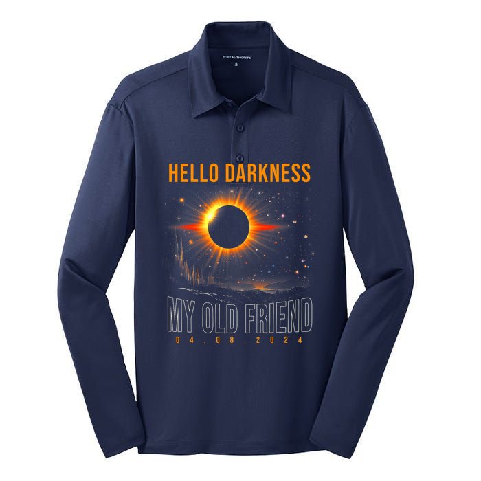 Hello Darkness My Old Friend Solar Eclipse April 08 2024 Solar Eclipse Now Silk Touch Performance Long Sleeve Polo