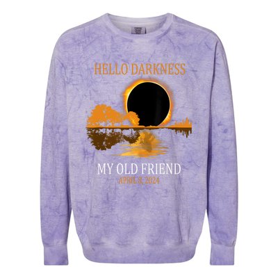 Hello Darkness My Old Friend Funny Total Solar Eclipse 2024 Colorblast Crewneck Sweatshirt