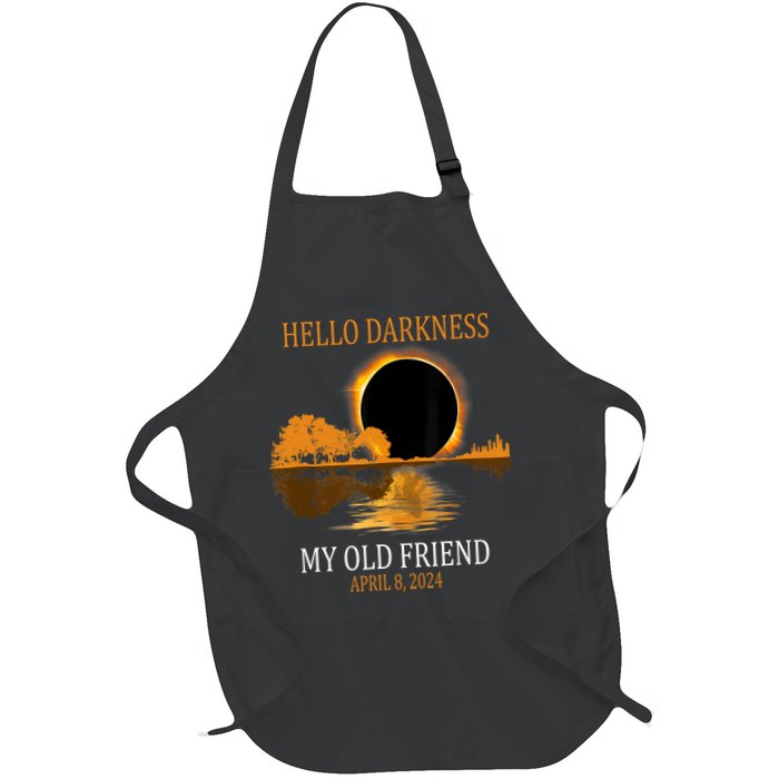 Hello Darkness My Old Friend Funny Total Solar Eclipse 2024 Full-Length Apron With Pockets