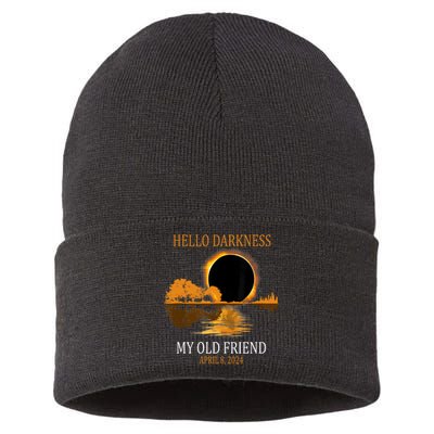 Hello Darkness My Old Friend Funny Total Solar Eclipse 2024 Sustainable Knit Beanie