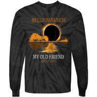 Hello Darkness My Old Friend Funny Total Solar Eclipse 2024 Tie-Dye Long Sleeve Shirt