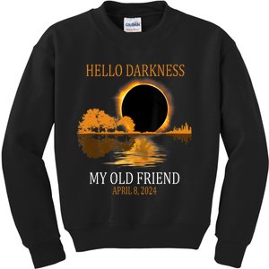 Hello Darkness My Old Friend Funny Total Solar Eclipse 2024 Kids Sweatshirt