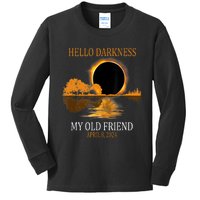 Hello Darkness My Old Friend Funny Total Solar Eclipse 2024 Kids Long Sleeve Shirt