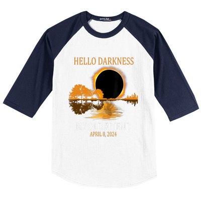 Hello Darkness My Old Friend Funny Total Solar Eclipse 2024 Baseball Sleeve Shirt