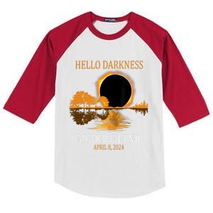 Hello Darkness My Old Friend Funny Total Solar Eclipse 2024 Kids Colorblock Raglan Jersey