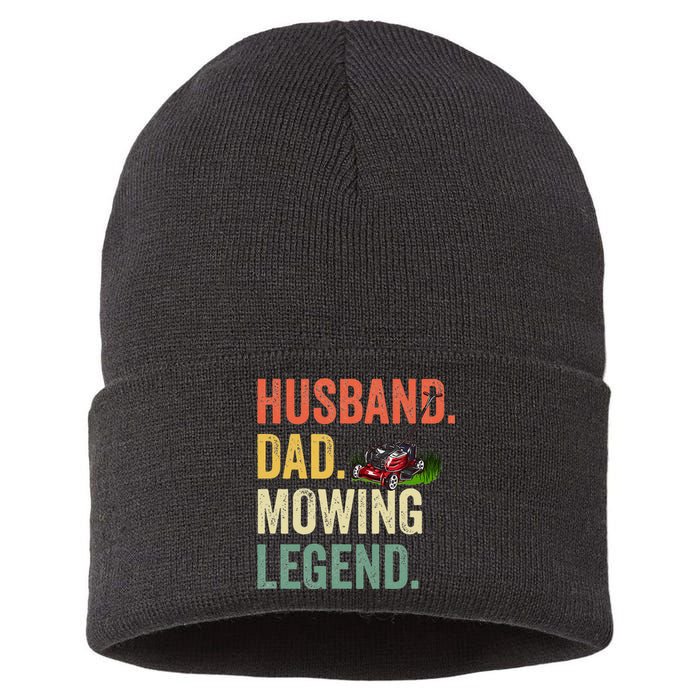 Husband Dad Mowing Legend Lawn Care Gardener Father Funny Sustainable Knit Beanie