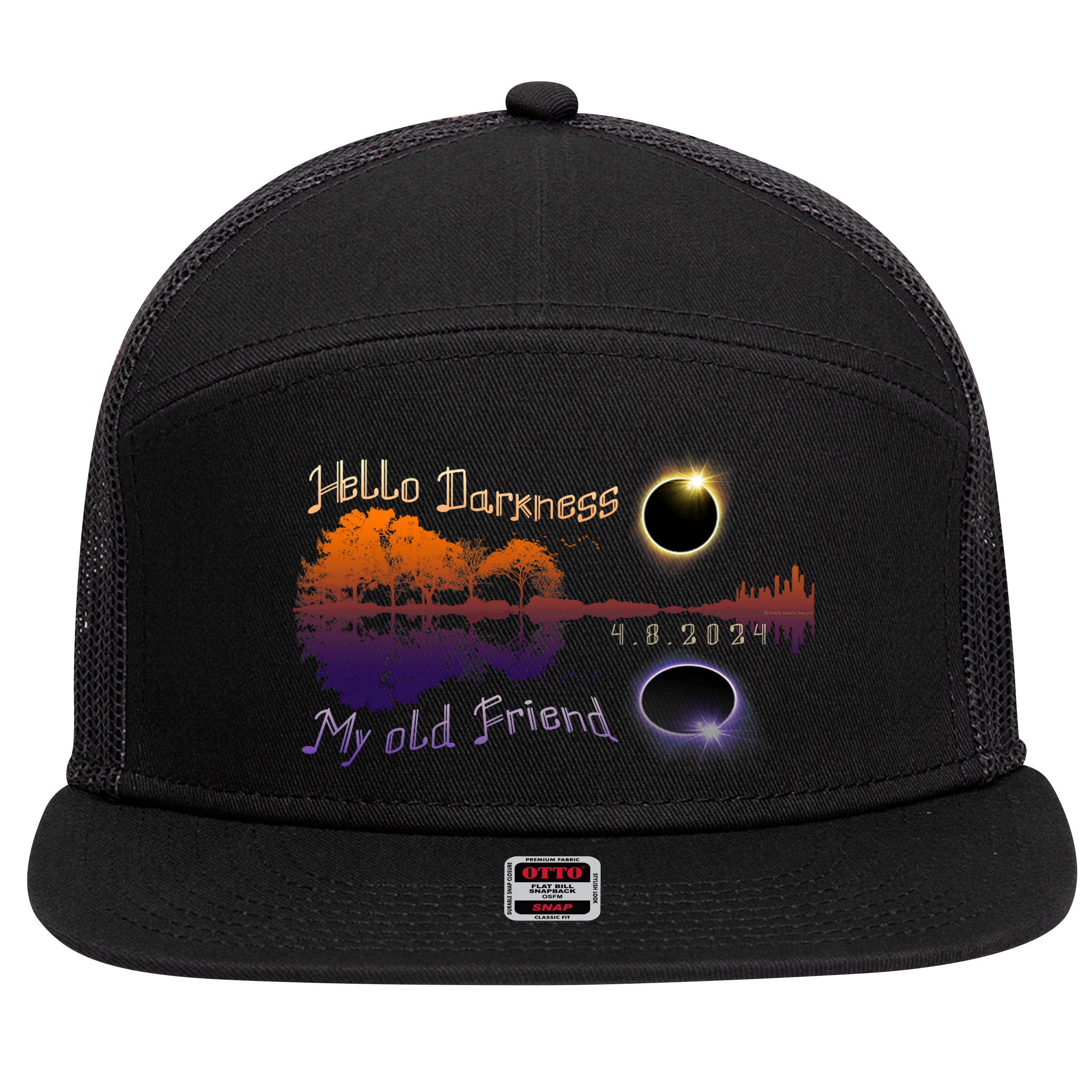 Hello Darkness My Old Friend Solar Eclipse Trending Design 7 Panel Mesh Trucker Snapback Hat